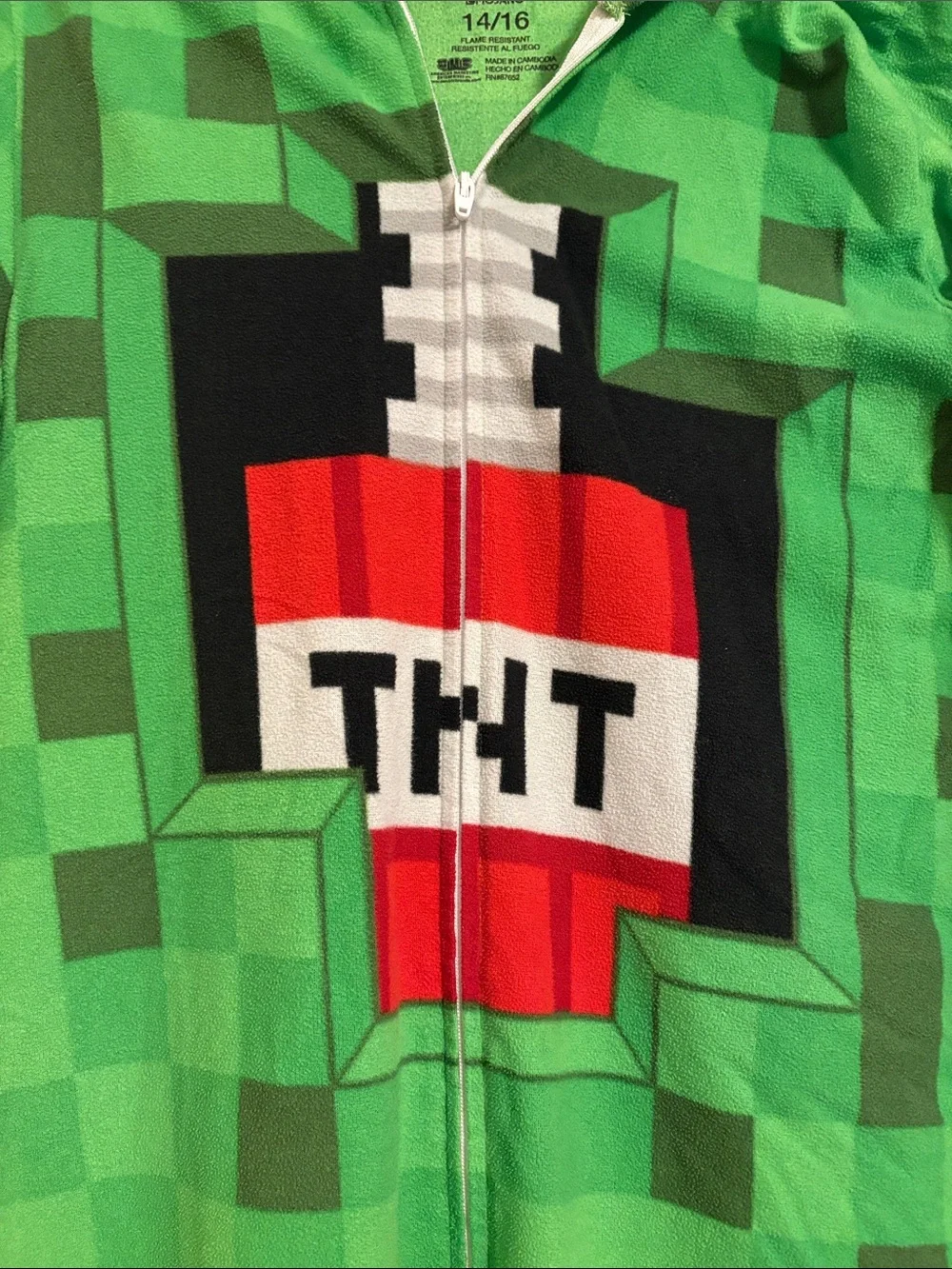Minecraft Kids Green Creeper TNT Zip-Up Pajamas